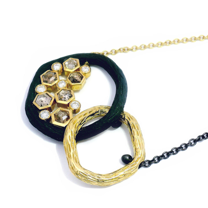 Diamond & Cobalt Chrome Link Necklace - "Double Pebble"