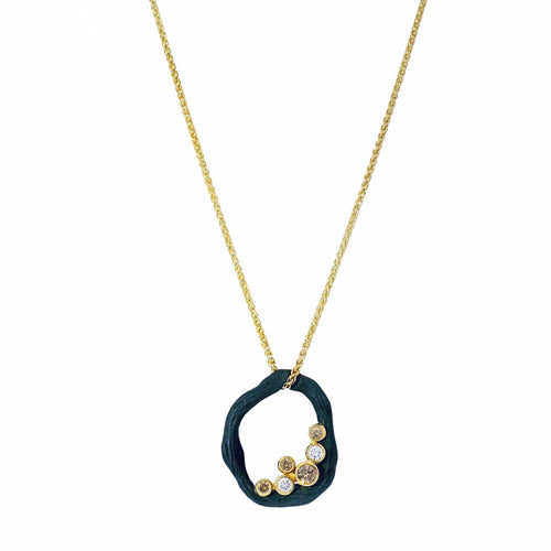 Cognac & White Diamond Blackened Cobalt Chrome Necklace - "Pebble"