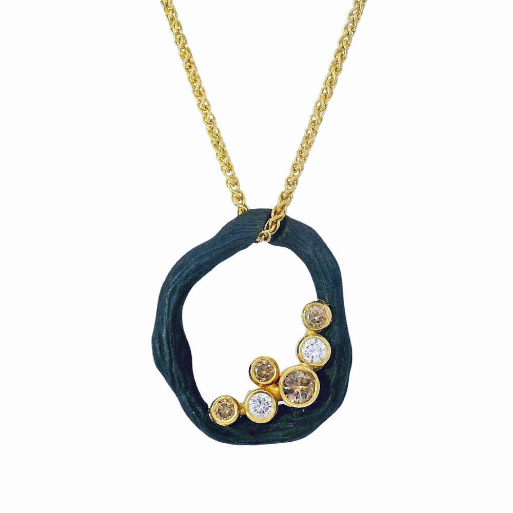 Cognac & White Diamond Blackened Cobalt Chrome Necklace - "Pebble"
