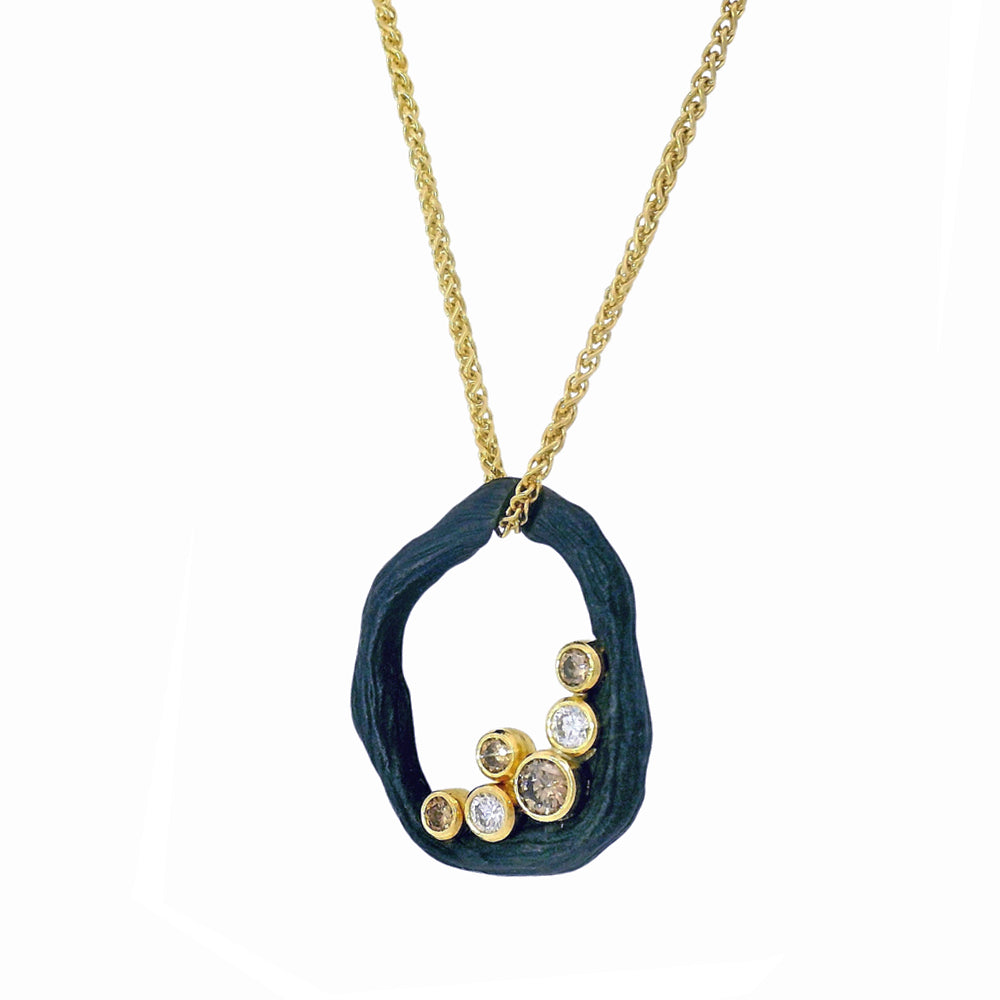 Cognac & White Diamond Blackened Cobalt Chrome Necklace - "Pebble"