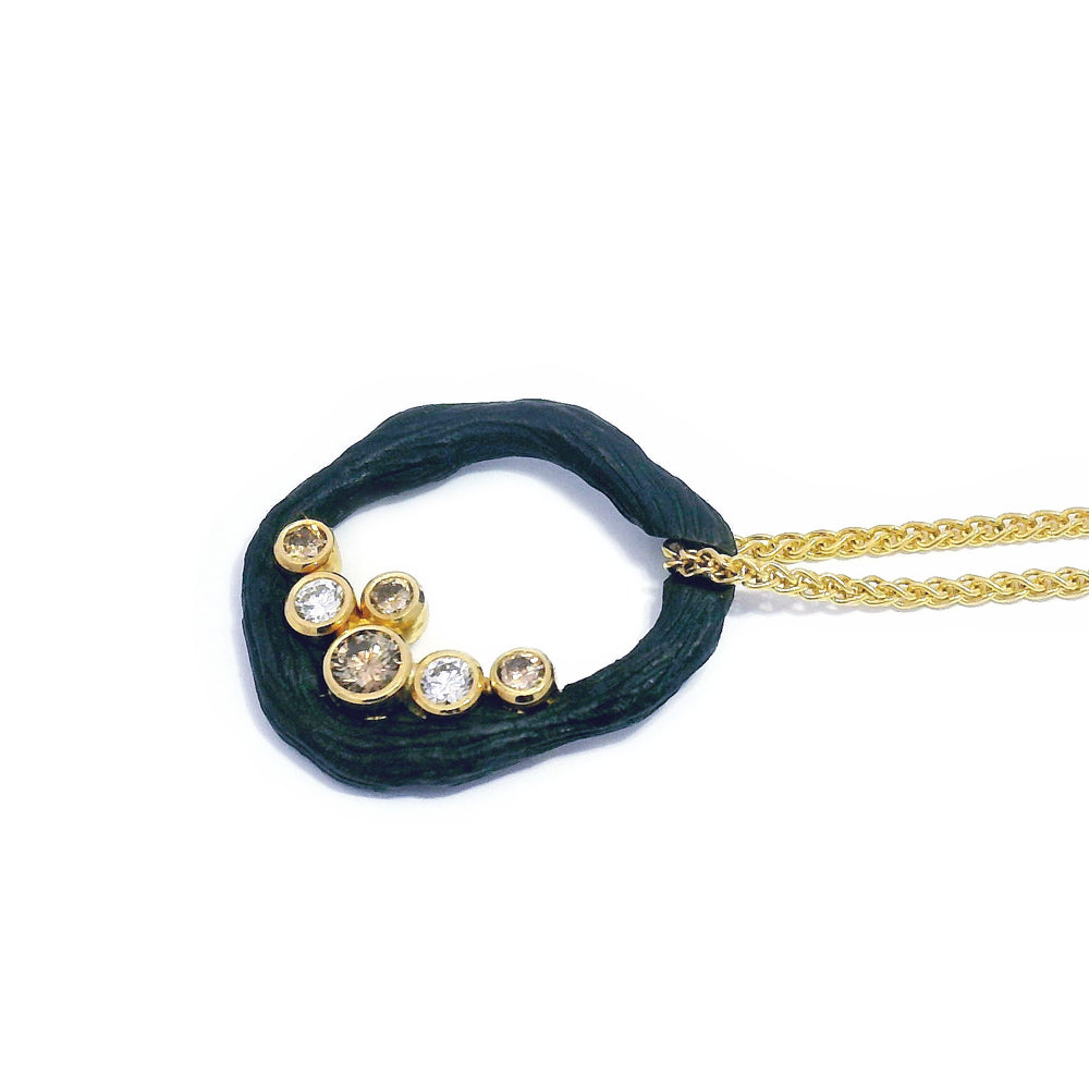 Cognac & White Diamond Blackened Cobalt Chrome Necklace - "Pebble"