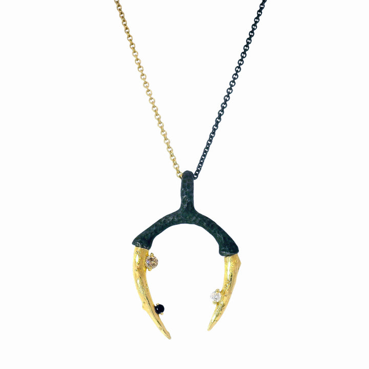 Multi-Colored Diamond & Blackened Cobalt Chrome Talon Necklace - "Radiolarian"