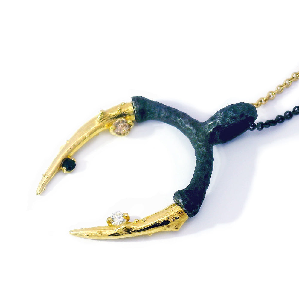Multi-Colored Diamond & Blackened Cobalt Chrome Talon Necklace - "Radiolarian"