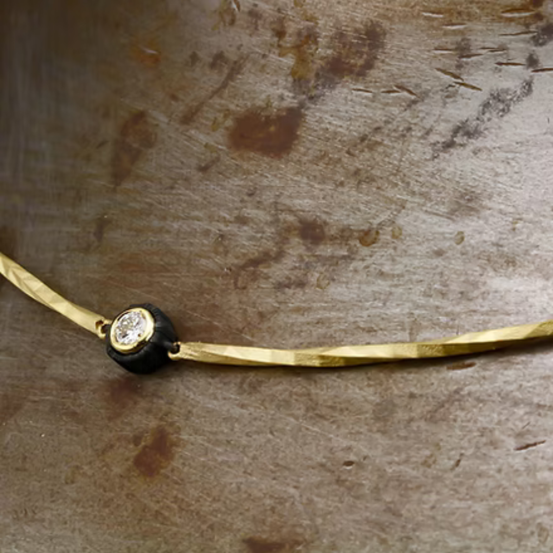 Diamond, Cobalt Chrome & Yellow Gold Station Necklace - "Elegant Twist"