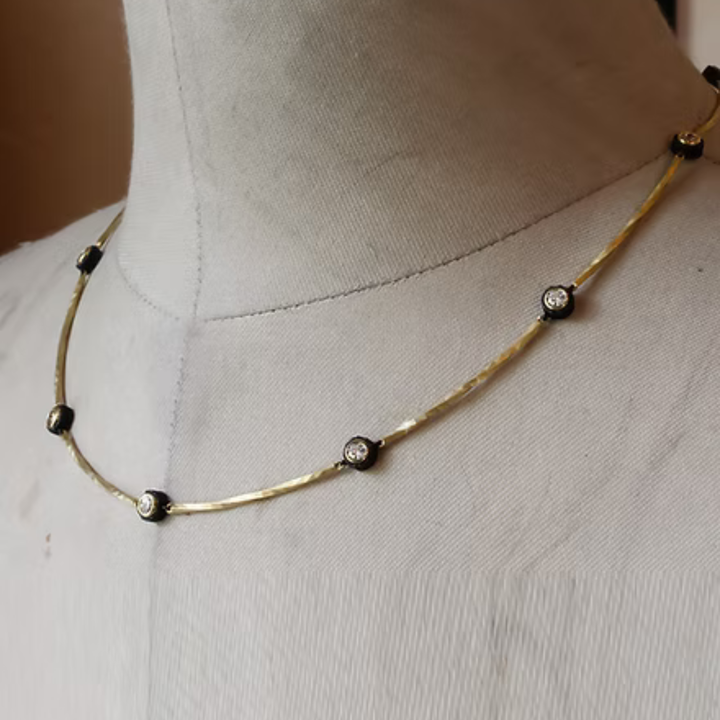 Diamond, Cobalt Chrome & Yellow Gold Station Necklace - "Elegant Twist"