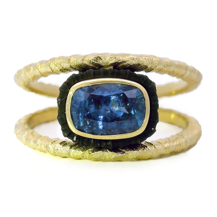 Yellow Gold, Cobalt Chrome, & Blue Montana Sapphire Ring - "Chroma"