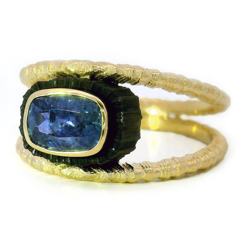 Blue Montana Sapphire Ring with Gold and Chrome- "Chroma"