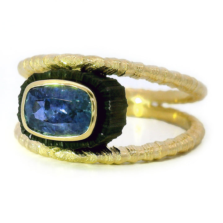 Yellow Gold, Cobalt Chrome, & Blue Montana Sapphire Ring - "Chroma"