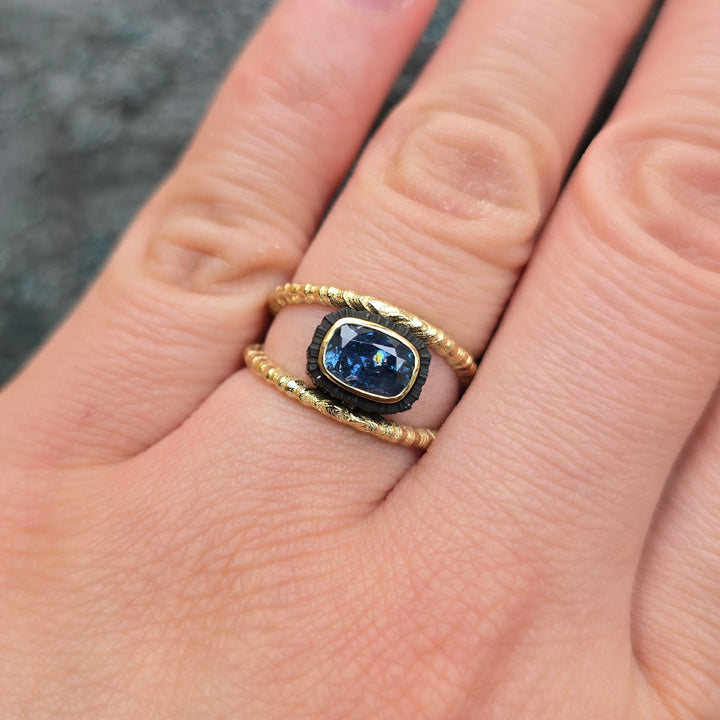 Yellow Gold, Cobalt Chrome, & Blue Montana Sapphire Ring - "Chroma"