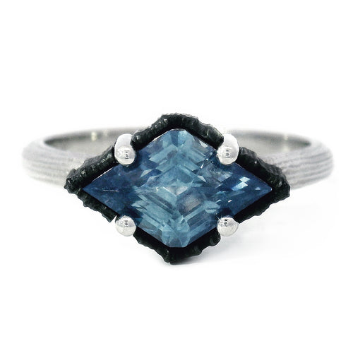 Montana Sapphire, Platinum & Cobalt Ring - "Scallop"