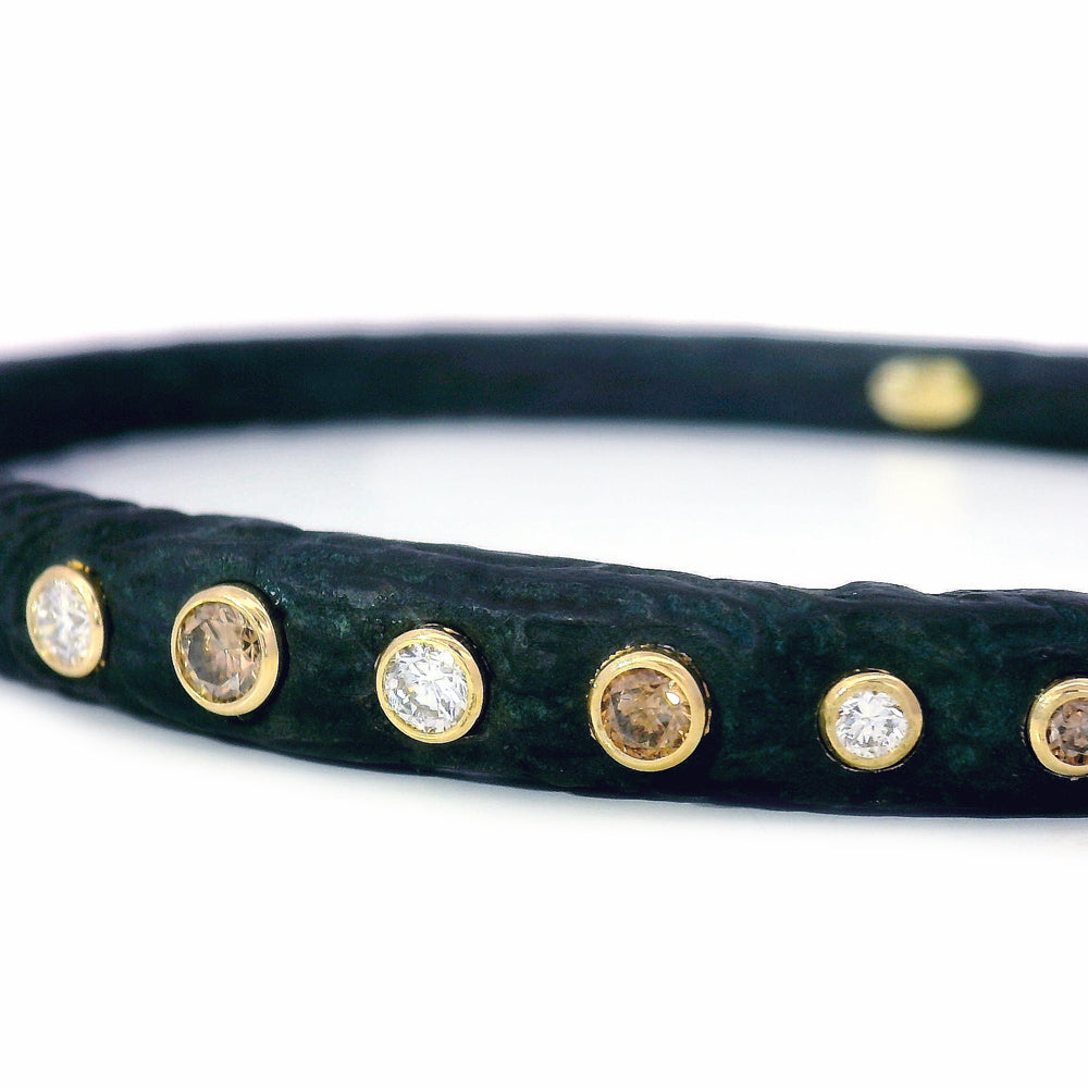 Diamond, Cobalt Chrome & Gold Hinged Cuff - "Alayna"