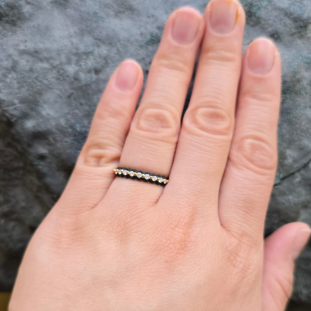 Yellow Gold, Chrome & Diamond Ring - "Scallop"