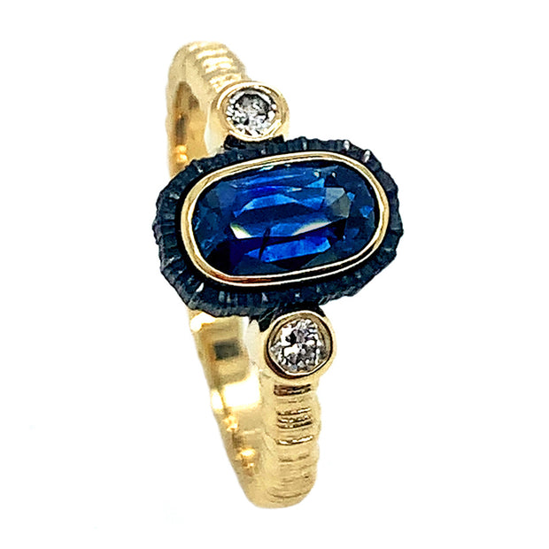 Montana Sapphire & Diamond Ring - "Peacock Chroma"