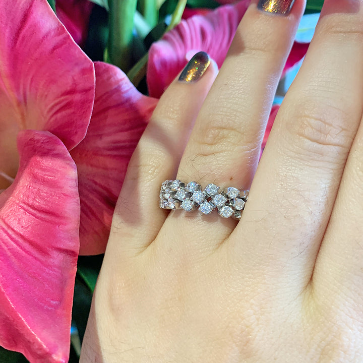 18K White Gold Three Row Expandable Brevetto Diamond Ring