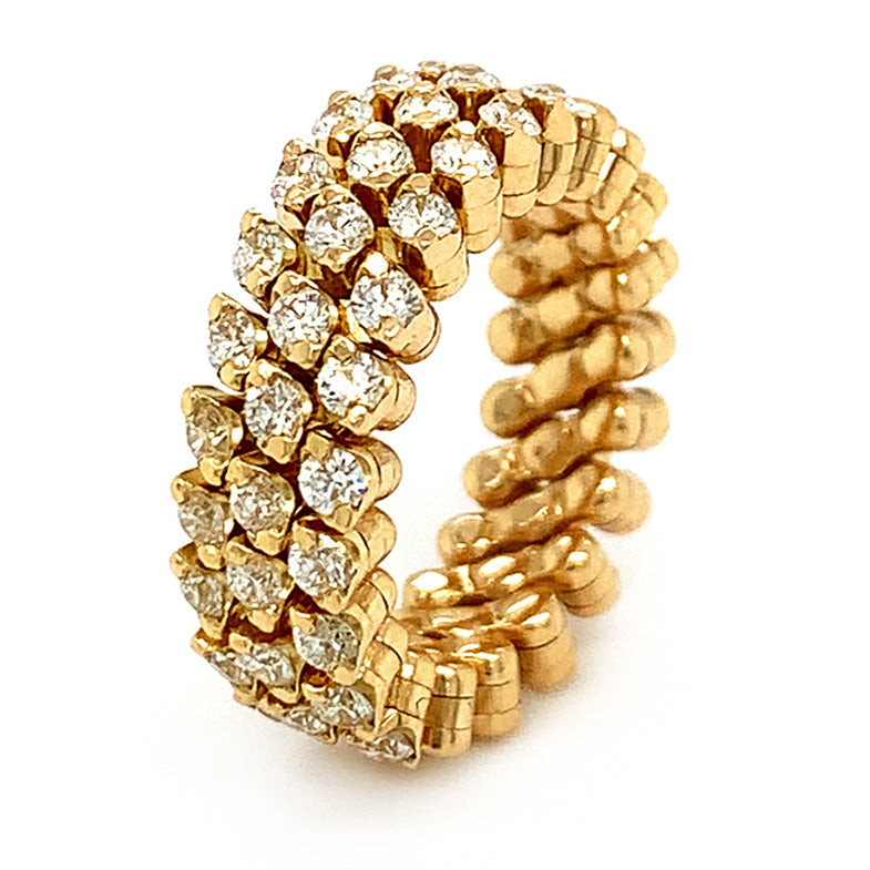 Yellow Gold Three Row Expandable Diamond Ring - "Brevetto"