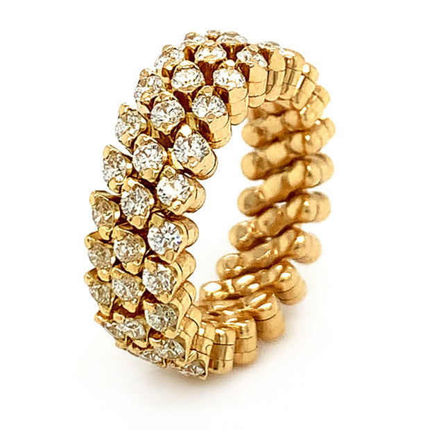 Yellow Gold Three Row Expandable Brevetto Diamond Ring