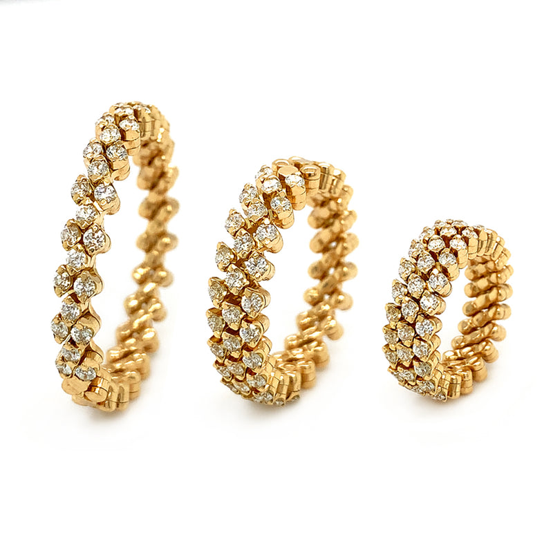 Yellow Gold Three Row Expandable Diamond Ring - "Brevetto"