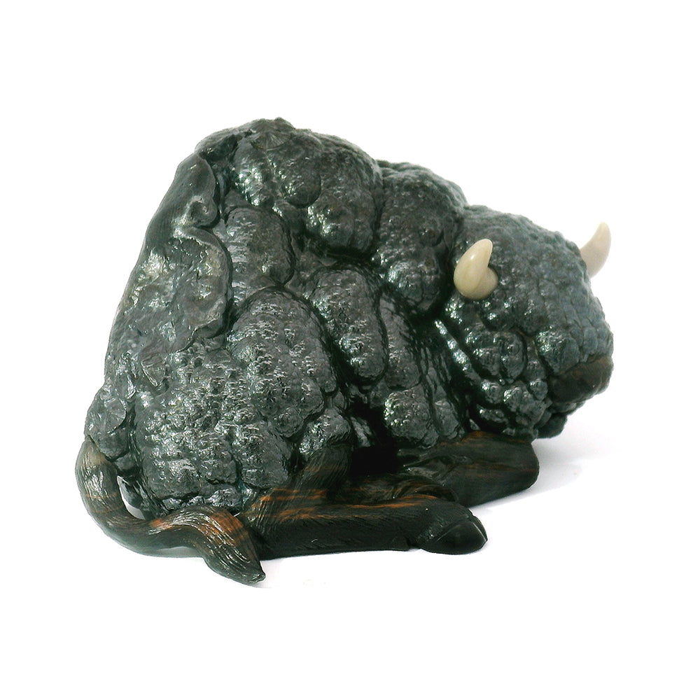 One-of-a-Kind Sculpture with Natural Hematite Specimen - "Sitting Bison"
