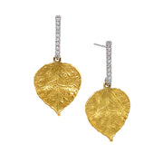 Gold and Diamond Leaf Earrings- "Whispering Aspen Leaf"