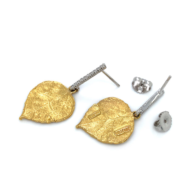 Gold and Diamond Leaf Earrings- "Whispering Aspen Leaf"