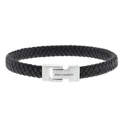 Black Leather & Stainless Steel Bracelet - "Archie"