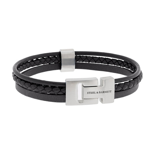 "Casual Cole" Black Three-Strand Leather Bracelet by Steel & Barnett