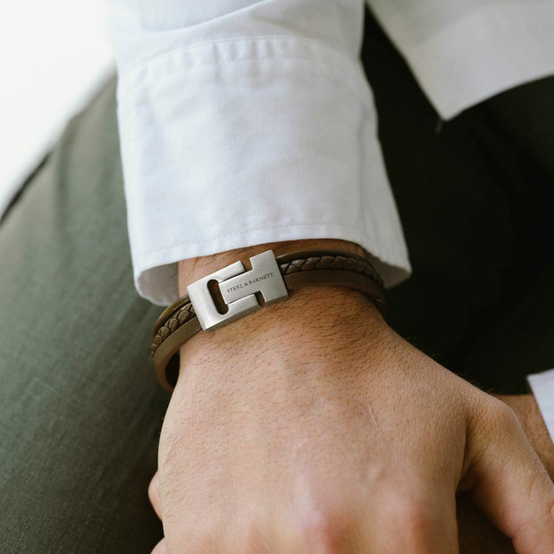 "Casual Cole" Brown Three-Strand Leather Bracelet by Steel & Barnett