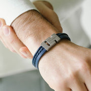 "Casual Cole" Denim Blue Three-Strand Leather Bracelet by Steel & Barnett