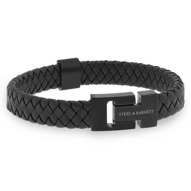 "Harrison" Black Braided Leather Bracelet with Black Clasp by Steel & Barnett