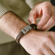 "Harrison" Brown Braided Leather Bracelet by Steel & Barnett