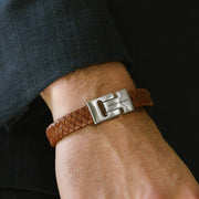 "Harrison" Light Brown Braided Leather Bracelet by Steel & Barnett