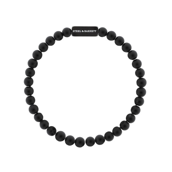Stainless Steel & Matte Black Onyx Beaded Bracelet - 