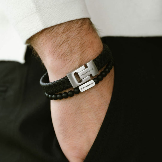 "Natural Ned" Bracelet with Matte Onyx Beads by Steel & Barnett