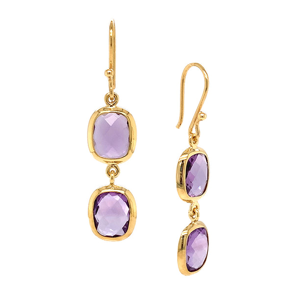 Gold Vermeil Amethyst Double Drop Earrings - "Sofia"