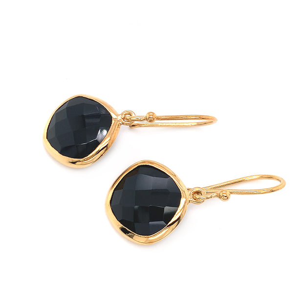 Gold Vermeil Kite-Shaped Black Onyx Drop Earrings - "Stellar"