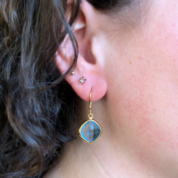 Gold Vermeil Kite Shaped Blue Topaz Earrings - "Ocean Bleu"