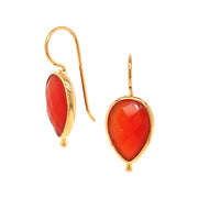 Gold Vermeil Pear Red Onyx Drop Earrings - "Blood Orange"