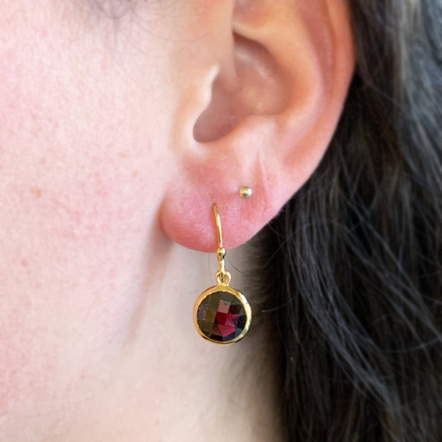 Gold Vermeil Round Garnet Drop Earrings - "Dragon's Blood"