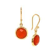 Gold Vermeil Round Red Onyx Drop Earrings - "Blood Orange"