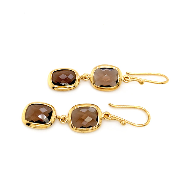 Gold Vermeil & Smokey Quartz Double Drop Earrings