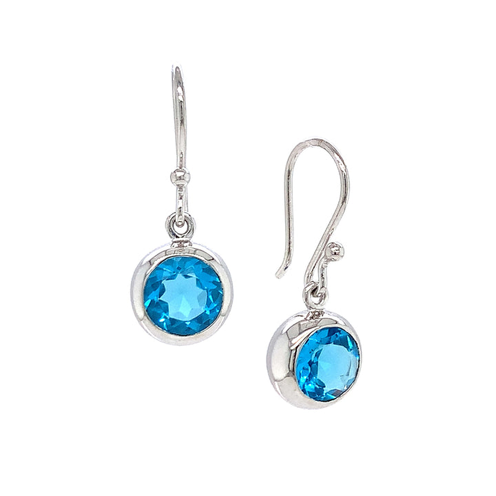 Sterling Silver & Blue Topaz Drop Earrings - "Full Moon"