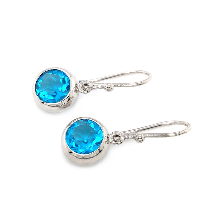 Sterling Silver & Blue Topaz Drop Earrings - "Full Moon"