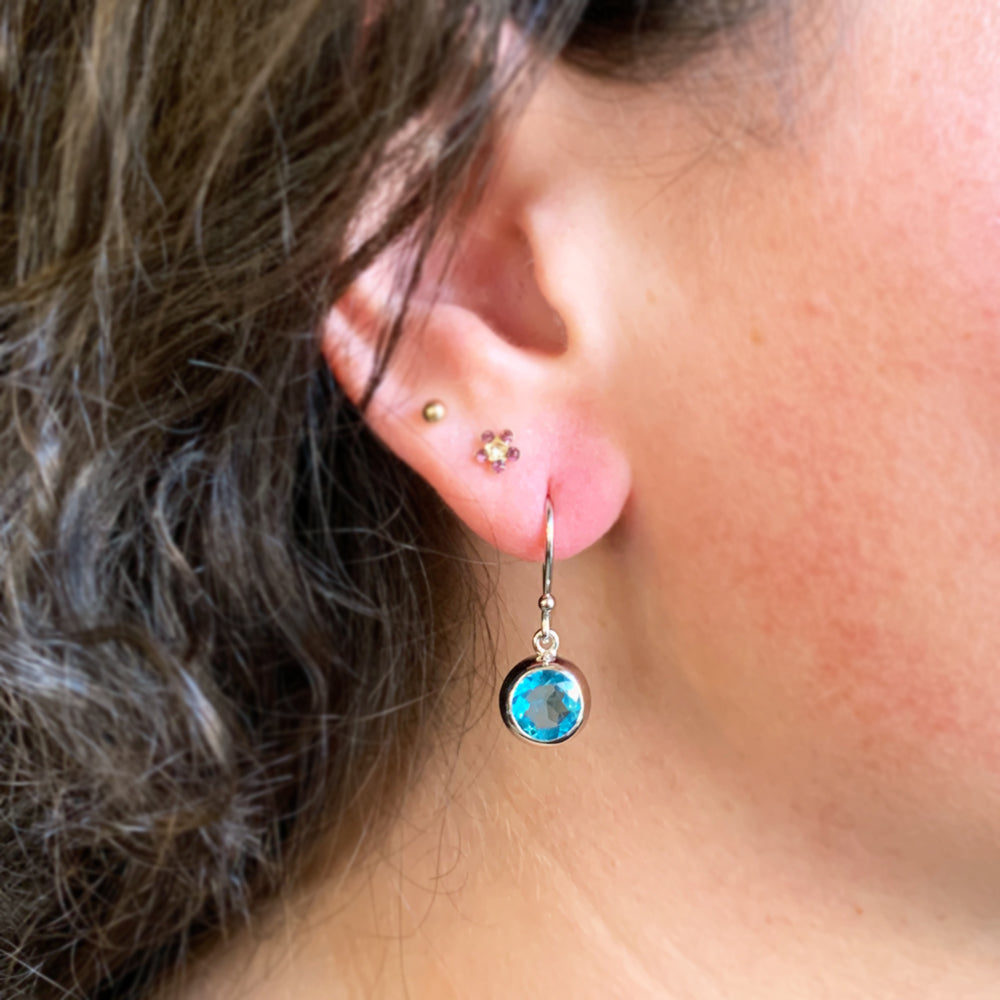 Sterling Silver & Blue Topaz Drop Earrings - "Full Moon"