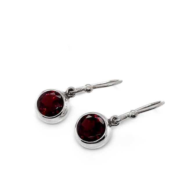 Sterling Silver & Round Garnet Earrings - "Tasting"