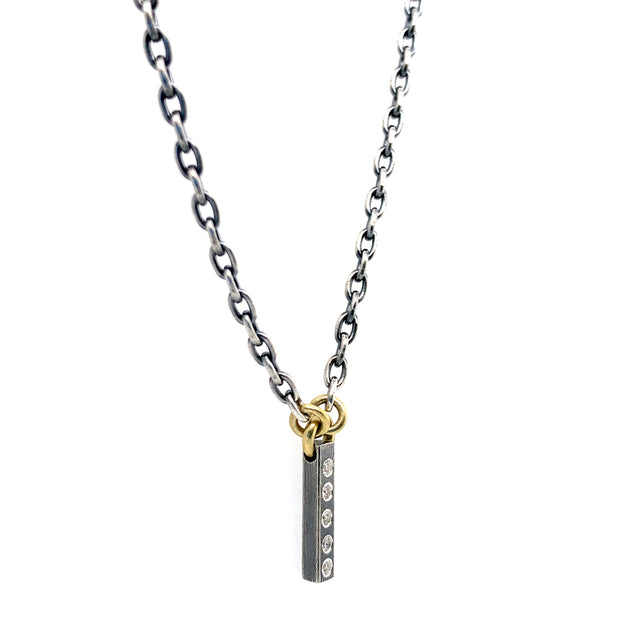 Sterling Silver & Gold Diamond Bar Necklace - "XSM Adam"