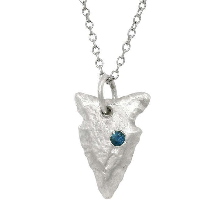 Blue Montana Sapphire Sterling Silver Pendant - "Arrowhead"