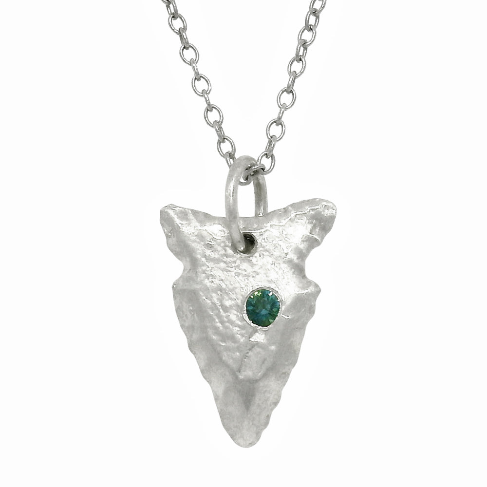 Teal Montana Sapphire Sterling Silver Pendant - "Arrowhead"