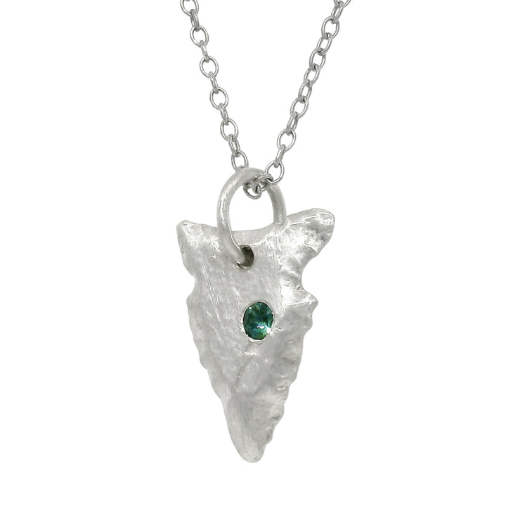 Teal Montana Sapphire Sterling Silver Pendant - "Arrowhead"