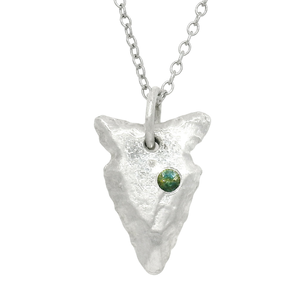 Green Montana Sapphire Sterling Silver Pendant - "Arrowhead"