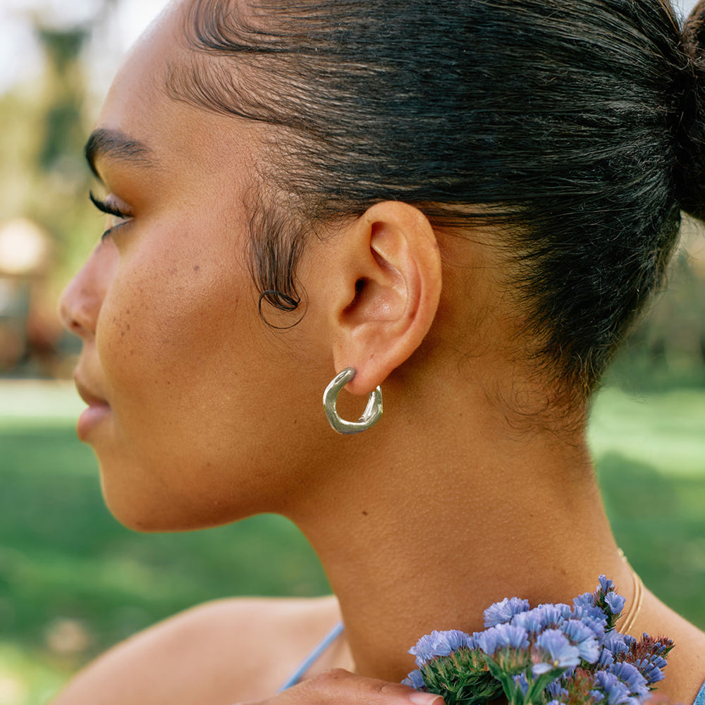 Sterling Silver Semi Hoop Earrings - "Maji"